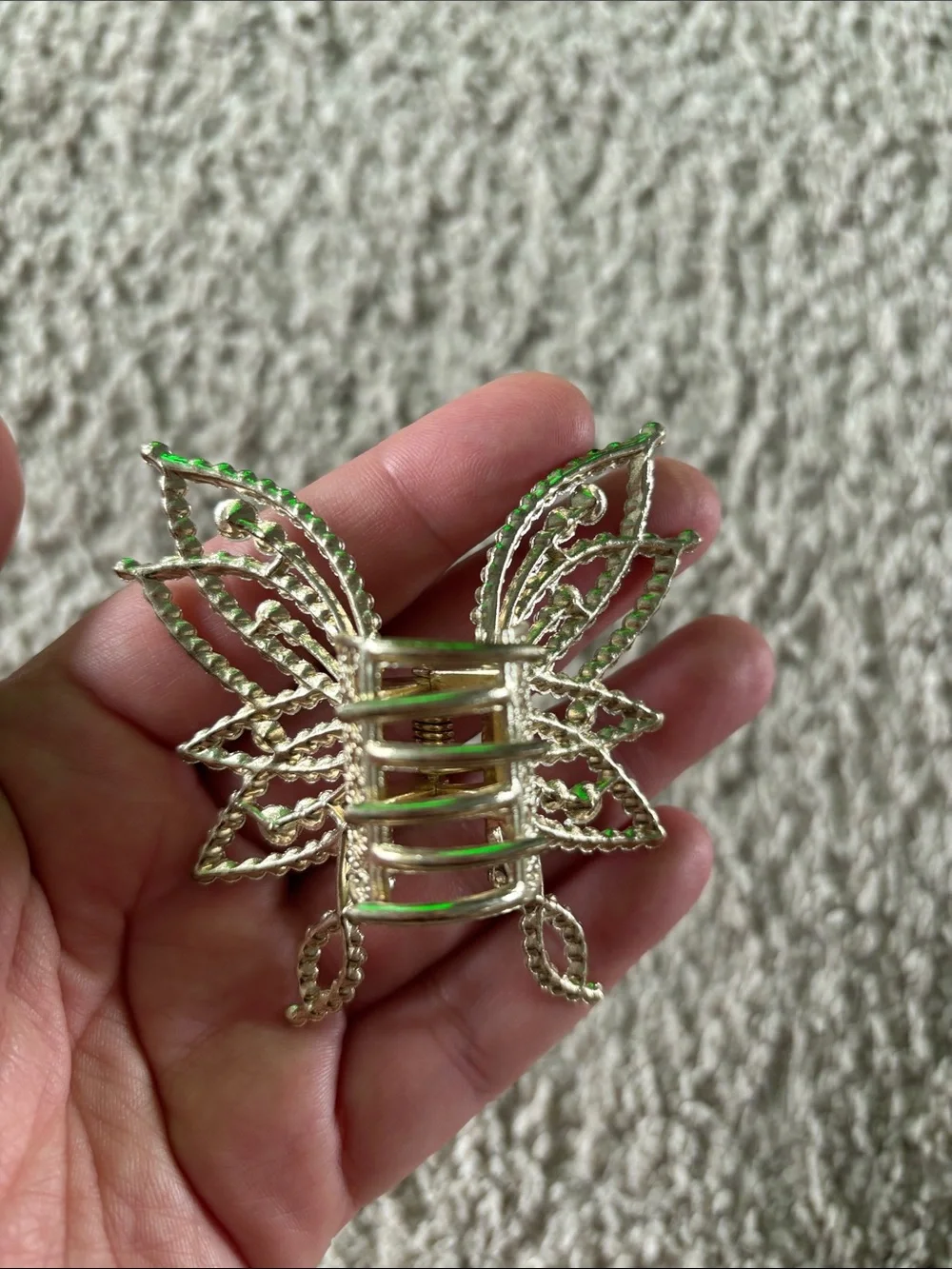 Rhinestone Butterfly Hair Claw Clip - Gold Tone